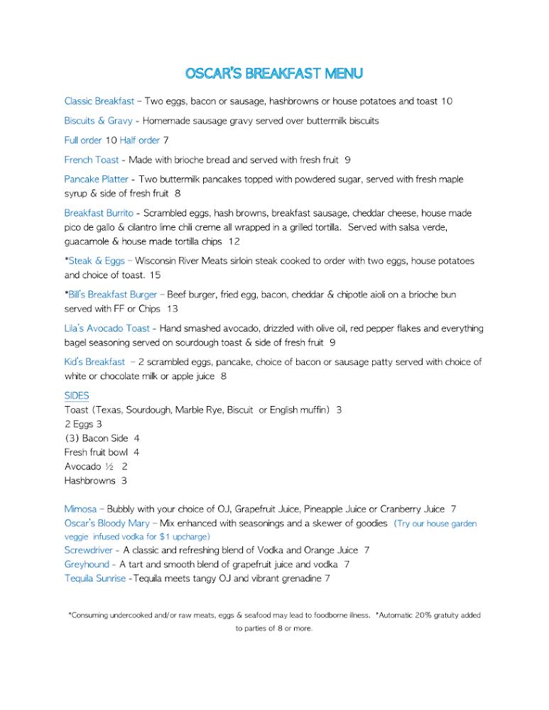 Oscars Bar and Grill Menu image 4